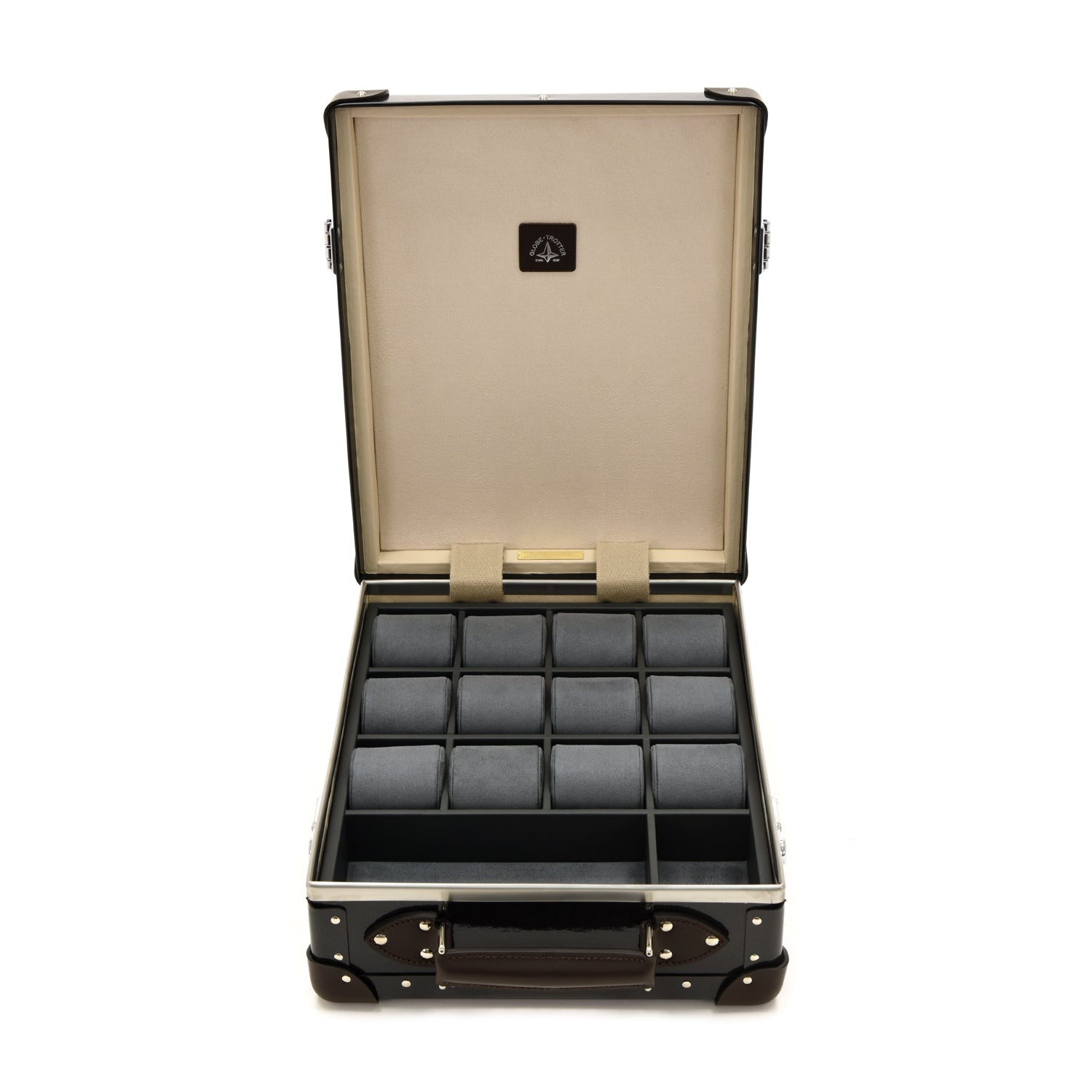 Caviar · 12-Slot Watch Case | Caviar/Chocolate - Globe-Trotter Staging