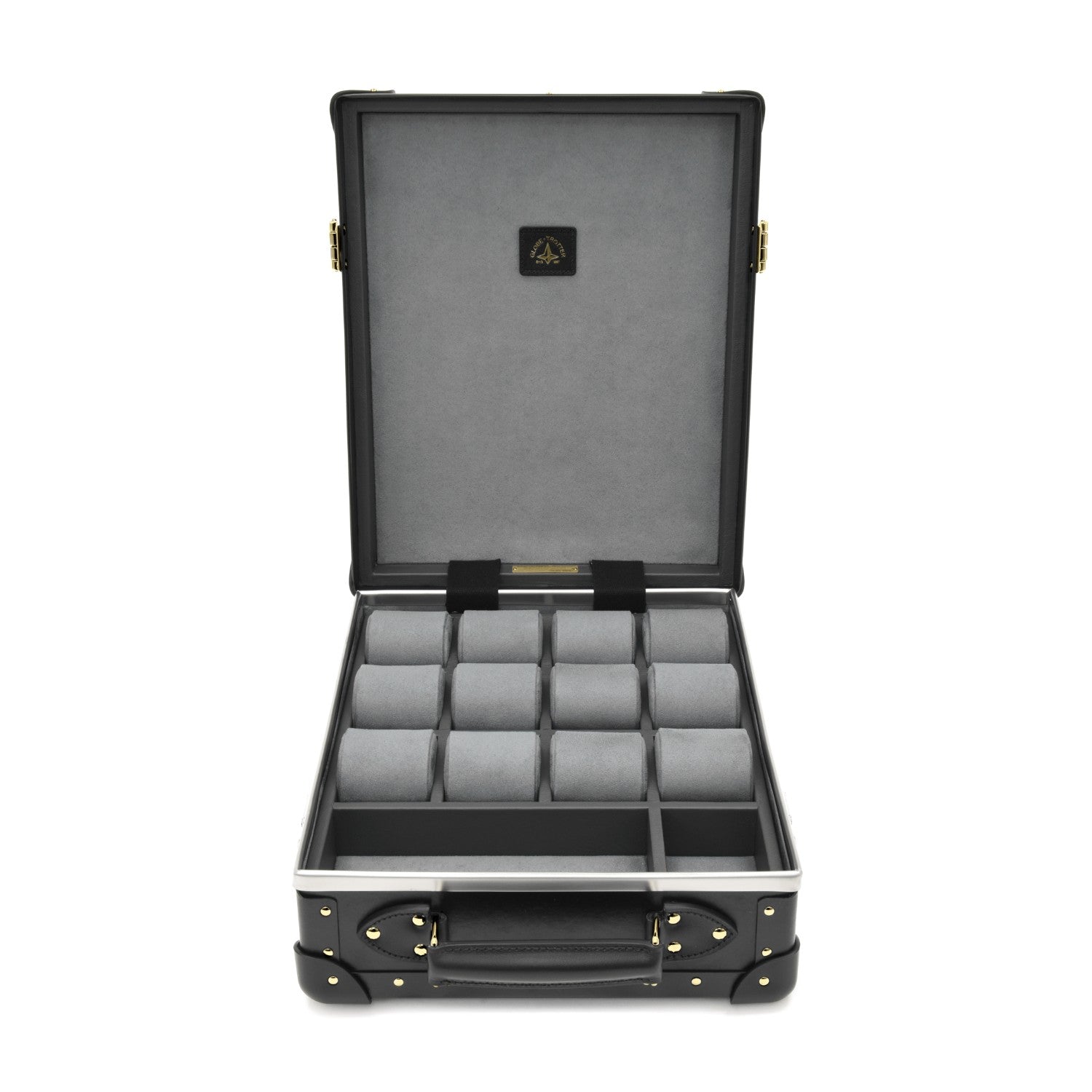 Centenary · 12-Slot Watch Case | Black/Black/Gold - Globe-Trotter Staging