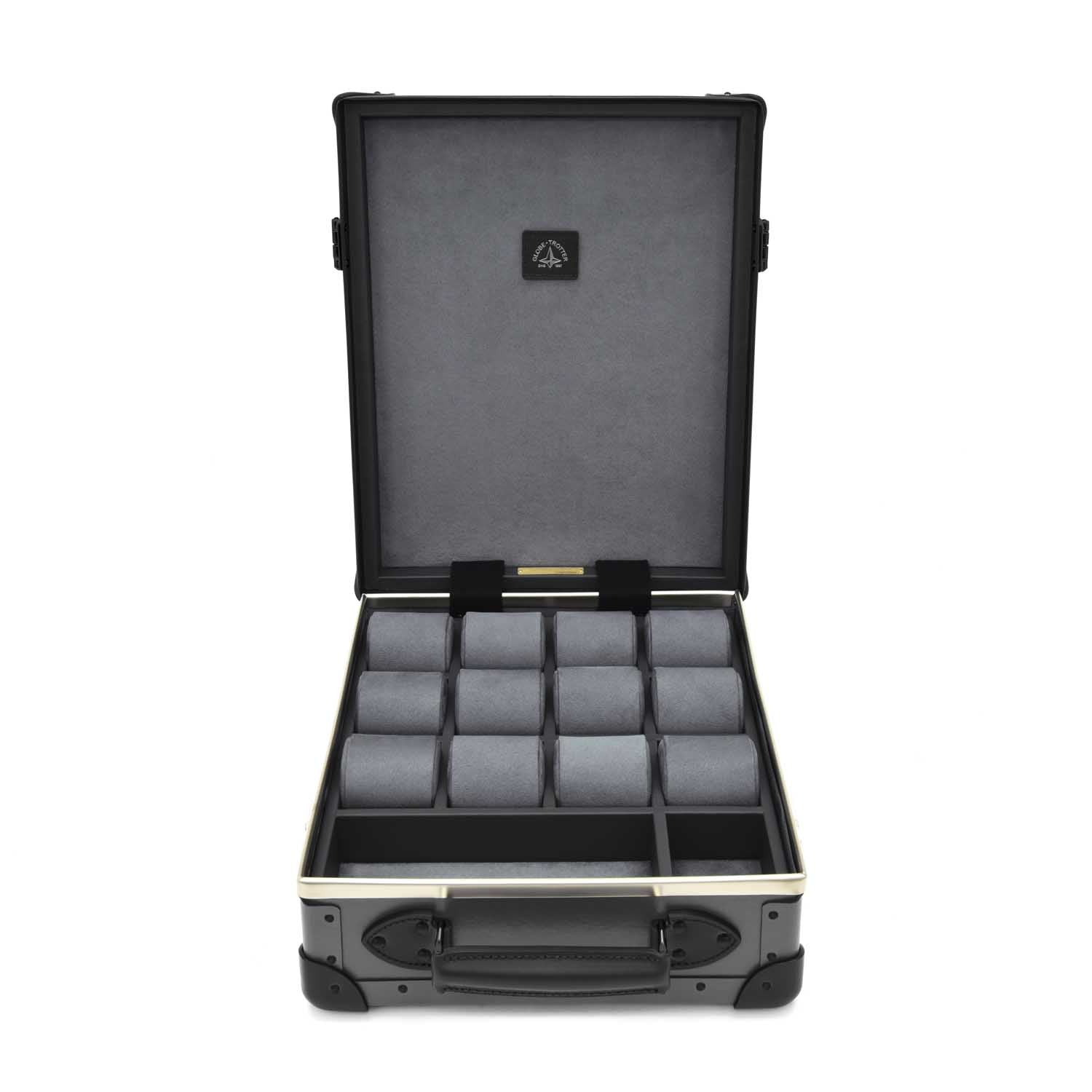 Centenary · 12-Slot Watch Case | Charcoal/Black/Black - Globe-Trotter Staging