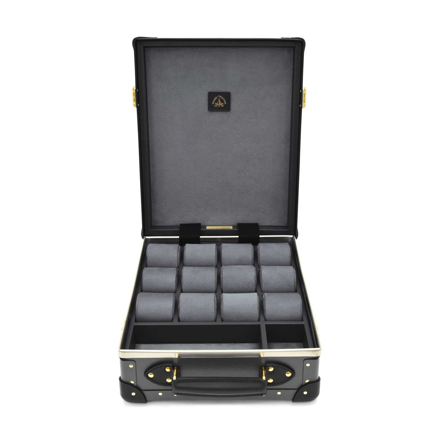 Centenary · 12-Slot Watch Case | Charcoal/Black/Gold - Globe-Trotter Staging