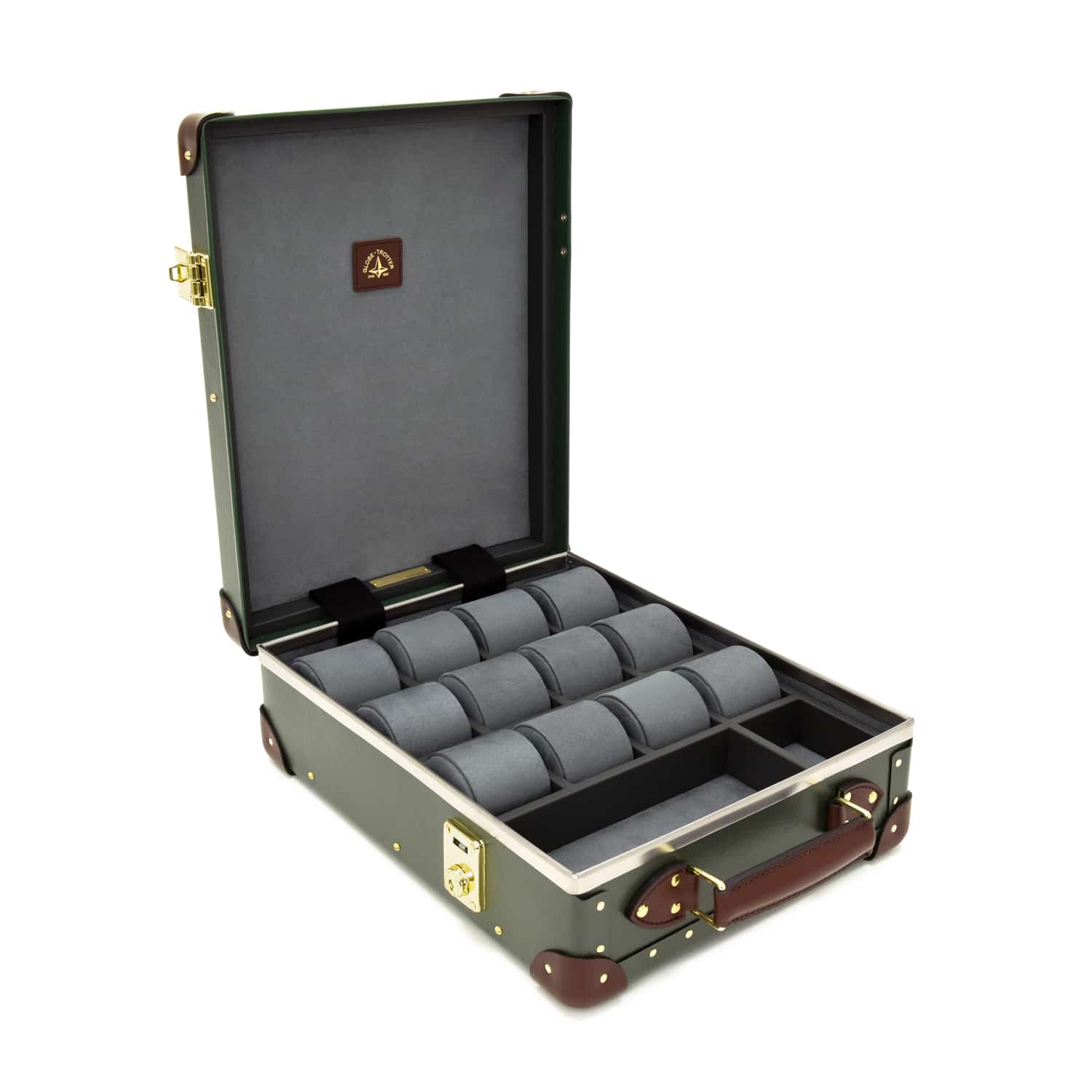 Centenary · 12-Slot Watch Case | Green/Brown - Globe-Trotter Staging