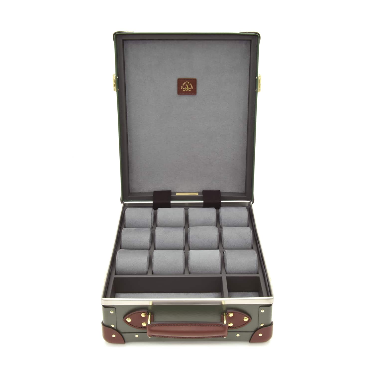 Centenary · 12-Slot Watch Case | Green/Brown - Globe-Trotter Staging