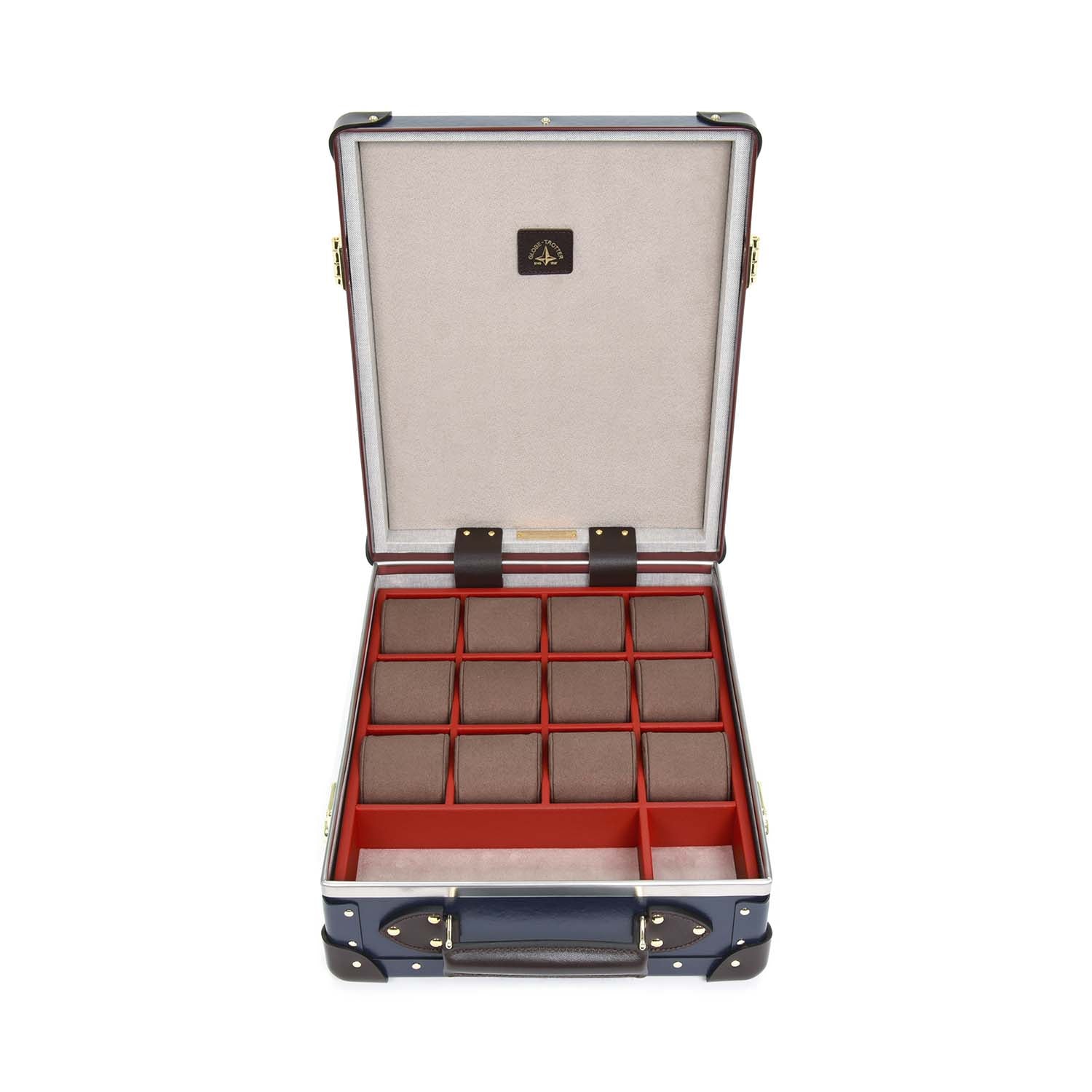Centenary · 12-Slot Watch Case | Navy/Cocoa - Globe-Trotter Staging
