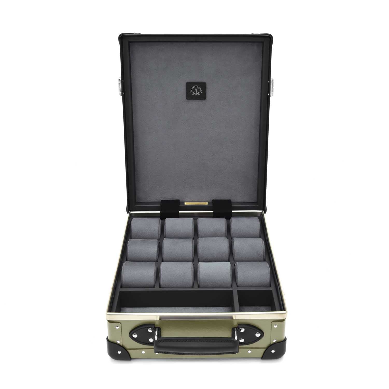 Centenary · 12-Slot Watch Case | Olive/Black/Chrome - Globe-Trotter Staging