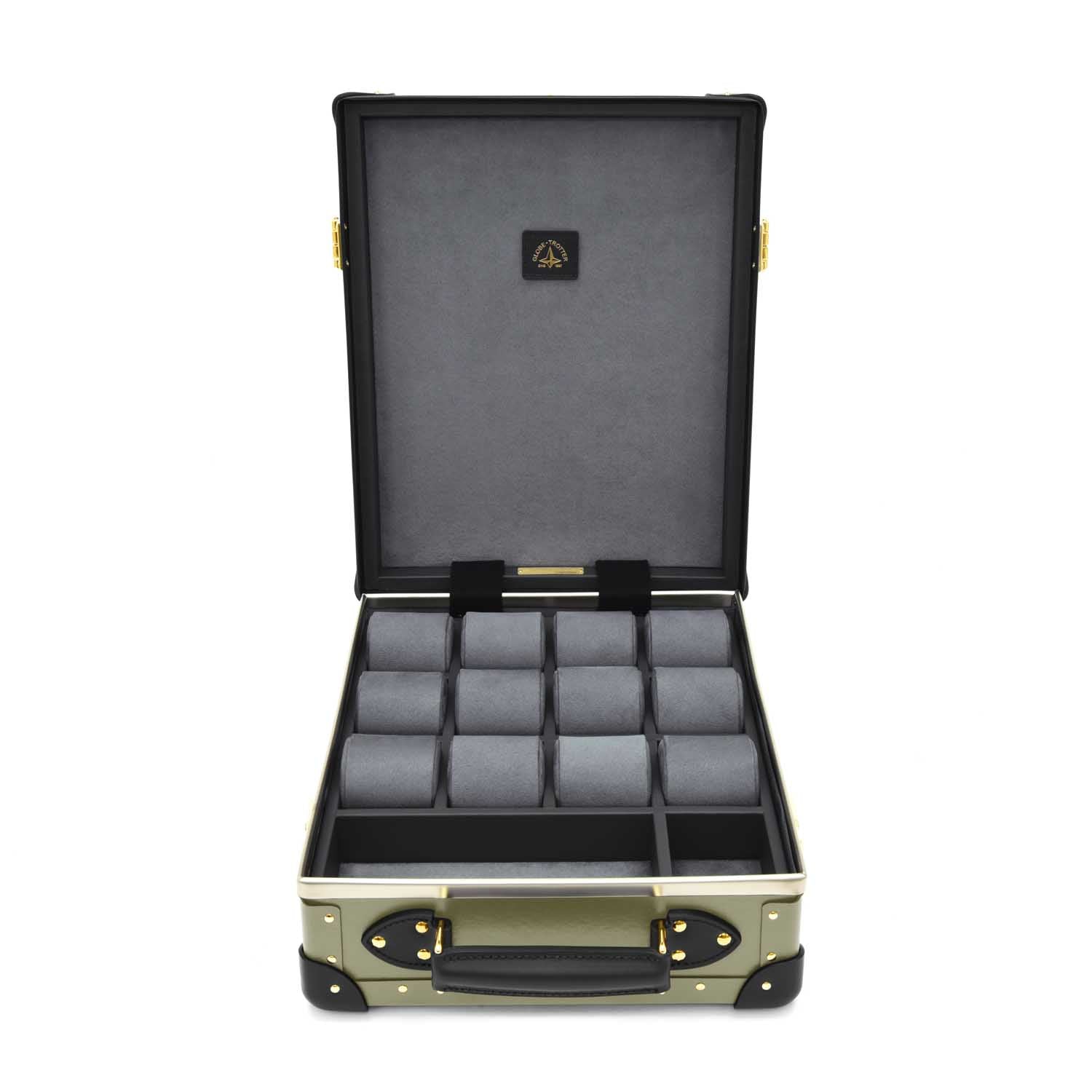 Centenary · 12-Slot Watch Case | Olive/Black/Gold - Globe-Trotter Staging
