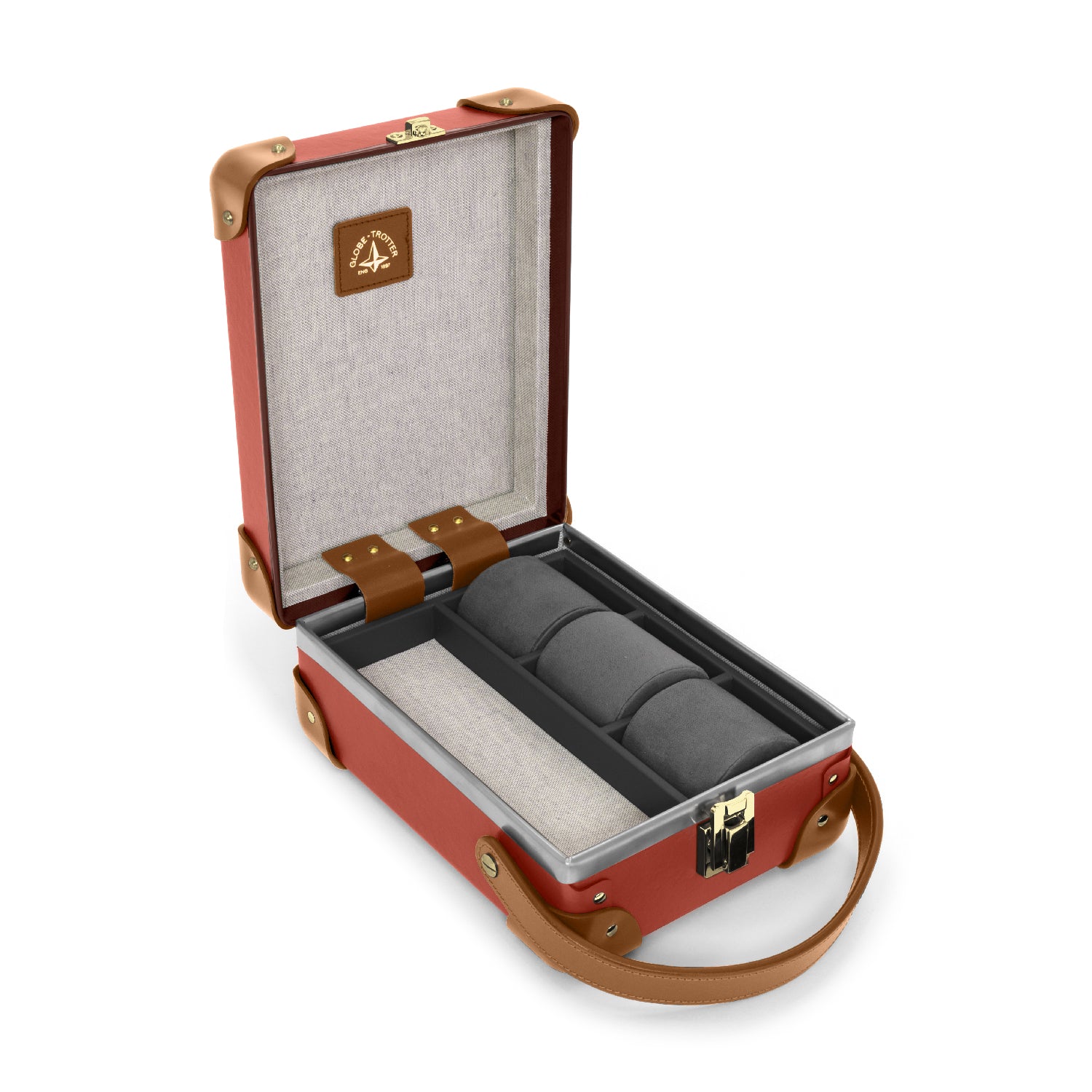 Centenary · 3-Slot Watch Case | Red/Caramel - Globe-Trotter Staging