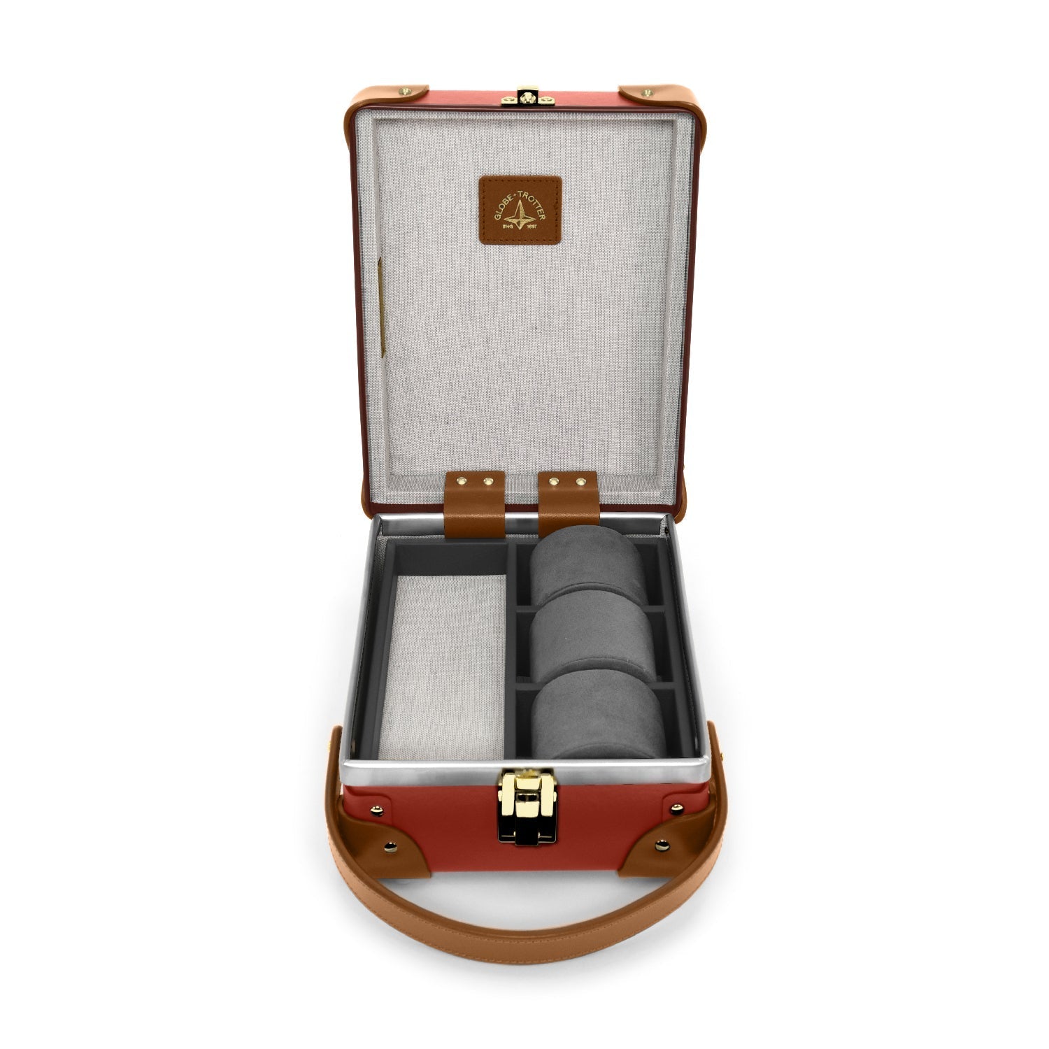 Centenary · 3-Slot Watch Case | Red/Caramel - Globe-Trotter Staging