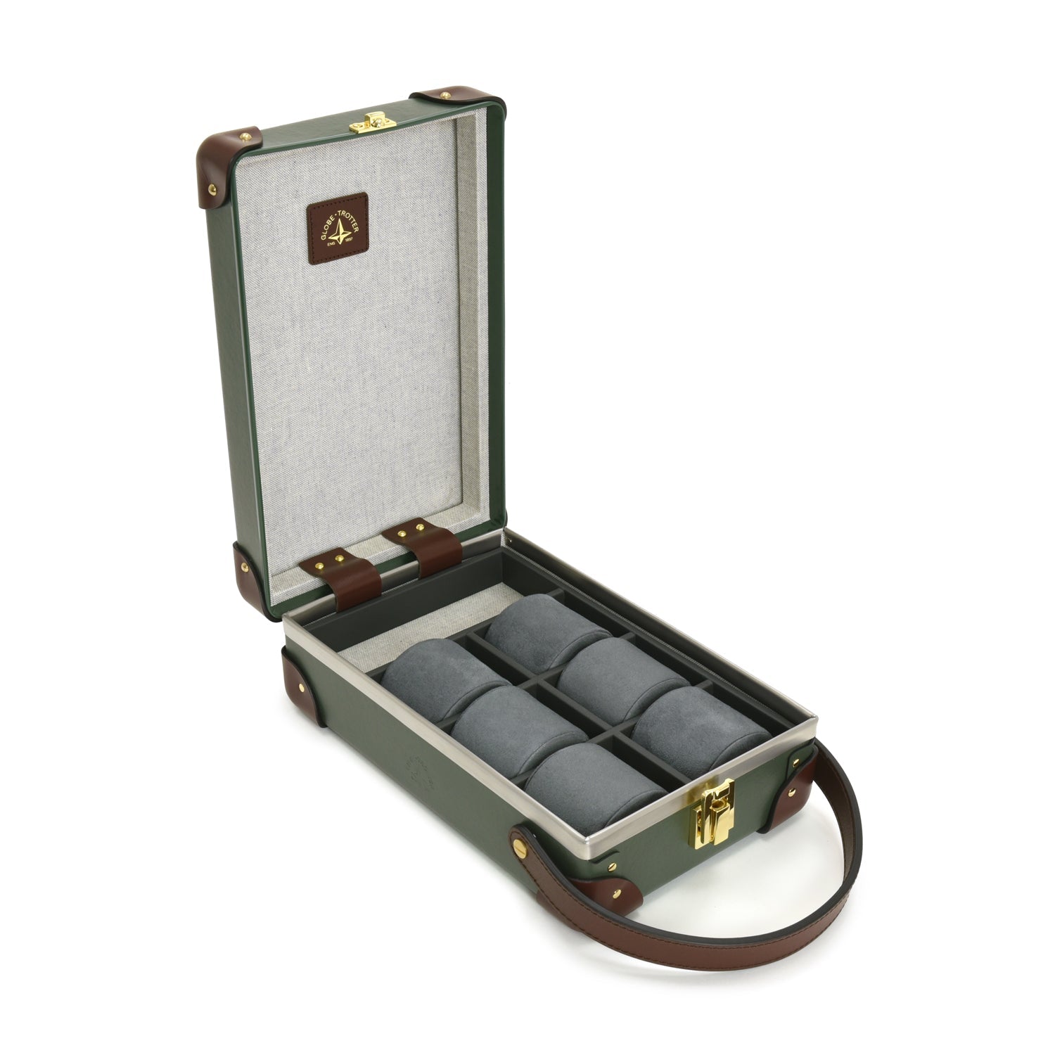 Centenary · 6-Slot Watch Case | Green/Brown - Globe-Trotter Staging
